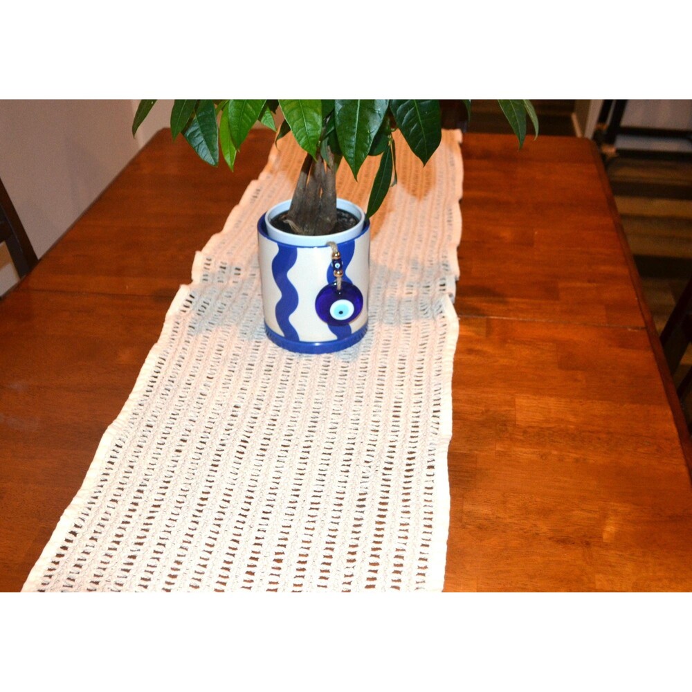 Vintage Tabletop Runner Macrame Cotton Coastal Mod Boho Shabby and Core